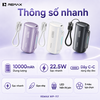 [CHỨNG NHẬN 3C / CCC] Pin Dự Phòng mini Remax WP-117 10000mAh 2 cổng TypeC PD 22.5W, Kèm cáp ngắn C to C