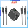 Bộ sạc Hoco CS14 chân dẹp, Type-C PD 20W kèm cáp TypeC to TypeC hoặc TypeC to Lightning (Đen)