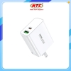 Cốc sạc nhanh 2 cổng Remax RP-U125 GaN 65W, USB 3.0 QC và PD TypeC (Trắng)