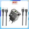 Bộ sạc nhanh 2 cổng Hoco N34 TypeC PD 20W và QC3.0 18W, Thiết kế trong suốt, kèm cáp C to C or C to Lightning (Đen)
