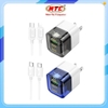 Bộ sạc nhanh 2 cổng Hoco DM-C3 PD TypeC 30W và QC3.0 18W kèm cáp TypeC or Lightning (màu Random)