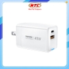 Cốc sạc nhanh 2 cổng Remax CA05 (AC45W) GaN, TypeC PD 45W, USB-A QC3.0 18W, Chân US (Trắng)