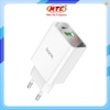 Cốc sạc 2 cổng Hoco C100A USB QC 3.0 18W và TypeC PD 20W, LCD hiển thị điện áp (Trắng)