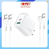 Bộ sạc nhanh 2 cổng Hoco DMC9 TypeC PD 20W và QC3.0 18W, Có đèn báo sạc, kèm cáp C to C / C to Lightning (Trắng)