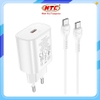 Cốc lẻ / Bộ cốc cáp sạc Hoco N22 TypeC to TypeC PD 25W, QC3.0 (Trắng)