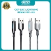 Cáp sạc và truyền dữ liệu Remax RC-123i cổng Lightning dài 1m max 2.1A - đèn led báo pin ngắt sạc khi đầy (nhiều màu)