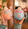 Ly Sứ Bánh Donut Thỏ Có Nắp Tặng Kèm Thìa Khuấy 400ML C284
