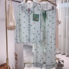 Bộ ngủ pijama lụa cao cấp quần dài tay dài chấm bi phối túi áo