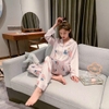 Bộ ngủ pijama lụa cao cấp quần dài tay dài chú voi con