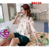 Bộ ngủ lụa quần đùi trễ vai họa tiết cherry dễ thương
