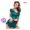 Đồ ngủ nữ - Bộ ngủ mặc nhà quần đùi áo croptop trễ vai chất lụa satin đẹp sexy quyến rũ