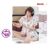 Bộ ngủ Pijama quần đùi trơn áo họa tiết tay ngắn chất lụa