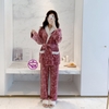 Đồ bộ mặc nhà cao cấp - Bộ ngủ quần dài tay dài mùa đông kiểu dáng pijama cột dây chất nhung siêu sang