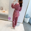 Đồ bộ mặc nhà cao cấp - Bộ ngủ quần dài tay dài mùa đông kiểu dáng pijama cột dây chất nhung siêu sang