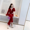Đồ bộ mặc nhà cao cấp - Bộ ngủ quần dài tay dài mùa đông kiểu dáng pijama cột dây chất nhung siêu sang