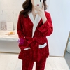 Đồ bộ mặc nhà cao cấp - Bộ ngủ quần dài tay dài mùa đông kiểu dáng pijama cột dây chất nhung siêu sang