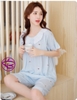 Đồ ngủ nữ - Đồ bộ lửng có tay mặc nhà đẹp chất cotton lụa mịn mát phối ren công chúa MÀU xanh và hồng