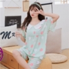 Đồ ngủ nữ - Đồ bộ lửng có tay mặc nhà đẹp chất cotton lụa mịn mát phối ren công chúa MÀU xanh và hồng