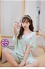 Đồ ngủ nữ - Đồ bộ lửng có tay mặc nhà đẹp chất cotton lụa mịn mát phối ren công chúa MÀU xanh và hồng