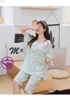 Đồ ngủ nữ - Đồ bộ lửng có tay mặc nhà đẹp chất cotton lụa mịn mát phối ren công chúa MÀU xanh và hồng