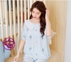 Đồ ngủ nữ - Đồ bộ lửng có tay mặc nhà đẹp chất cotton lụa mịn mát phối ren công chúa MÀU xanh và hồng