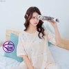 Đồ lửng mặc nhà - Đồ ngủ bộ mặc nhà vải cotton lụa mịn thoáng mát chất đẹp tay lửng MÀU xanh và vàng