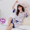 Bộ lửng mặc nhà - Đồ ngủ nữ tay lửng chất vải cotton crepe mịn thoáng mát hàng đẹp chuẩn MÀU xanh và vàng