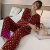 Bộ đồ ngủ pijama lụa quần dài tay dài chấm bi chất lụa đẹp cao cấp