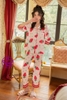 Bộ ngủ pijama lụa quần dài tay lửng trái dâu dễ thương hàng cao cấp đẹp chuẩn