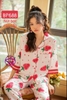Bộ ngủ pijama lụa quần dài tay lửng trái dâu dễ thương hàng cao cấp đẹp chuẩn