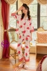 Bộ ngủ pijama lụa quần dài tay lửng trái dâu dễ thương hàng cao cấp đẹp chuẩn