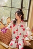 Bộ ngủ pijama lụa quần dài tay lửng trái dâu dễ thương hàng cao cấp đẹp chuẩn