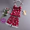 Bộ đồ ngủ nữ quần đùi áo 2 dây chất lụa chấm bi