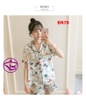 Bộ ngủ pijama nữ vải lụa quần đùi tay ngắn họa tiết