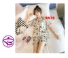 Bộ ngủ pijama nữ vải lụa quần đùi tay ngắn họa tiết