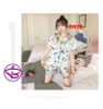 Bộ ngủ pijama nữ vải lụa quần đùi tay ngắn họa tiết