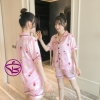 Bộ ngủ pijama nữ vải lụa quần đùi tay ngắn họa tiết
