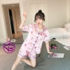Bộ ngủ pijama nữ vải lụa quần đùi tay ngắn họa tiết