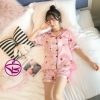 Bộ ngủ pijama nữ vải lụa quần đùi tay ngắn họa tiết