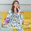 Áo choàng ngủ kết hợp bộ ngủ nữ quần dài chất cotton mịn mát