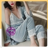 Áo choàng ngủ kết hợp bộ ngủ - Bộ đồ ngủ 2 dây đẹp chất nhung cao cấp phối ren mềm mịn quyến rũ