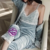 Áo choàng ngủ kết hợp bộ ngủ - Bộ đồ ngủ 2 dây đẹp chất nhung cao cấp phối ren mềm mịn quyến rũ