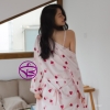 Váy ngủ kèm áo choàng - Áo choàng ngủ nữ kết hợp đầm ngủ lụa cao cấp họa tiết trái tim dễ thương xinh xắn