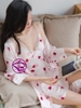 Váy ngủ kèm áo choàng - Áo choàng ngủ nữ kết hợp đầm ngủ lụa cao cấp họa tiết trái tim dễ thương xinh xắn