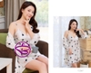 Váy ngủ kèm áo choàng - Áo choàng ngủ nữ kết hợp đầm ngủ lụa cao cấp họa tiết trái tim dễ thương xinh xắn