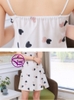 Váy ngủ kèm áo choàng - Áo choàng ngủ nữ kết hợp đầm ngủ lụa cao cấp họa tiết trái tim dễ thương xinh xắn