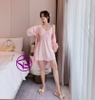 Váy ngủ kèm áo choàng - Áo choàng ngủ kết hợp đầm ngủ lụa trơn phối ren mịn cao cấp
