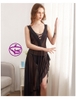 Đầm ngủ dáng dài - Váy ngủ xuyên thấu không nội y sexy quyến rũ gợi cảm xẻ tà cao kèm quần lọt khe MÀU ĐEN