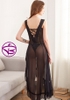 Đầm ngủ dáng dài - Váy ngủ xuyên thấu không nội y sexy quyến rũ gợi cảm xẻ tà cao kèm quần lọt khe MÀU ĐEN