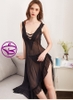 Đầm ngủ dáng dài - Váy ngủ xuyên thấu không nội y sexy quyến rũ gợi cảm xẻ tà cao kèm quần lọt khe MÀU ĐEN